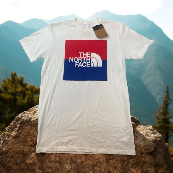 The North Face TNF T-Shirt USA Box Tee Men’s Size Small White Red Blue NEW - Picture 1 of 6